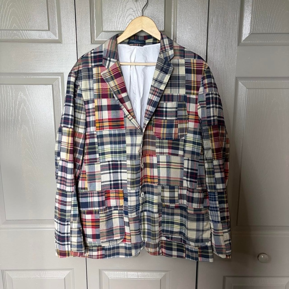 Polo Ralph Lauren patchwork blazer  Size L rare polo plaid preppy golf